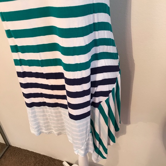 Anthropologie Little Yellow Button Striped Teal White Tunic Large - Picture 3 of 8